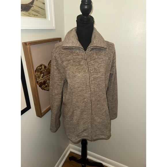 Susan Graver Jackets & Blazers - Susan Graver Weekend Polar Fleece Jacket Small Heathered Tan Zip Front Mock Neck